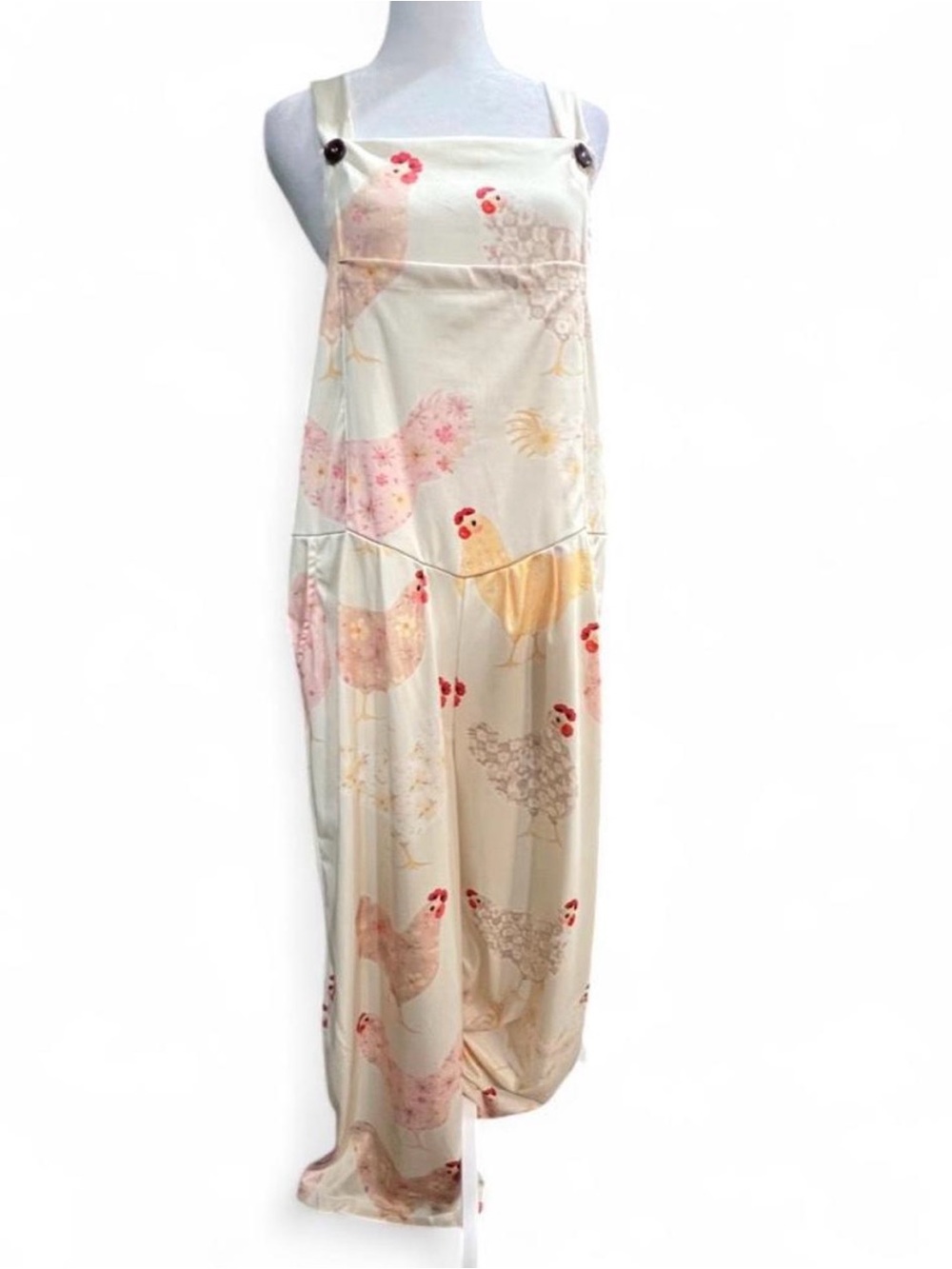 Cream Chicken-Print Overalls